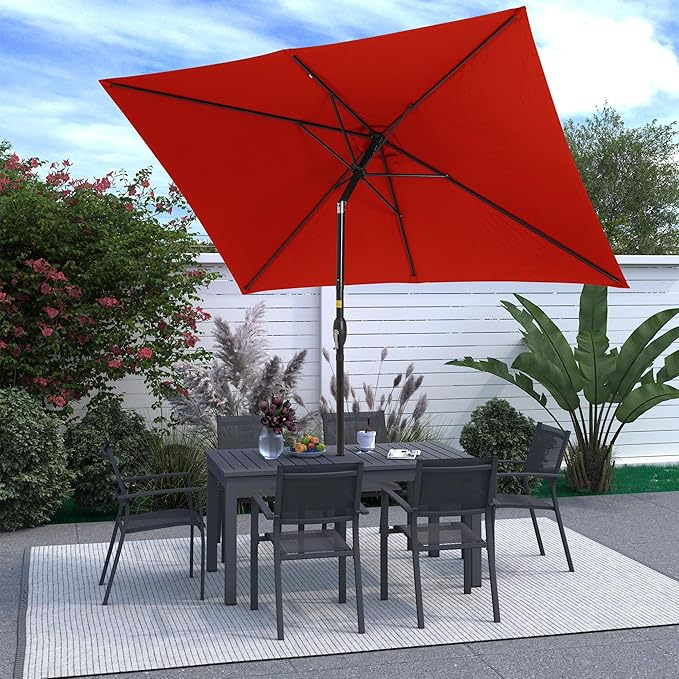 Wisteria Lane 6.5' x 10' Patio Umbrella, Rectangular Patio Umbrella, Metal Pole Square Outdoor Umbrella with Crank and Push Button Tilt, Large Outdoor Umbrella with Polyester Canopy