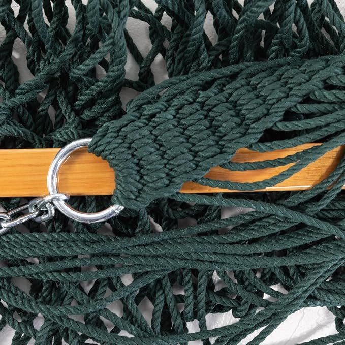 Original Pawleys Island Single Green DuraCord Rope Hammock – 12 ft. x 50 in., 1-Person, 450 lb Capacity, Oak Spreader Bar, Zinc-Plated Hardware, Handcrafted in the USA