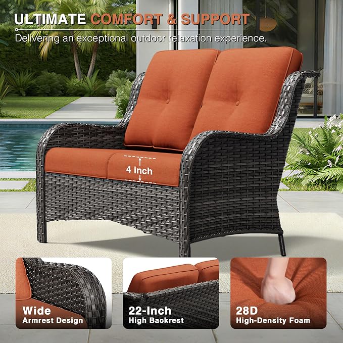 Joyside 8 Piece Wicker Patio Furniture Set, Outdoor Swivel Rocker Patio Chairs with High Back, Deep Seating, Wide Armrest, Thickened Cushions, Outdoor Furniture for Deck, Porch Use