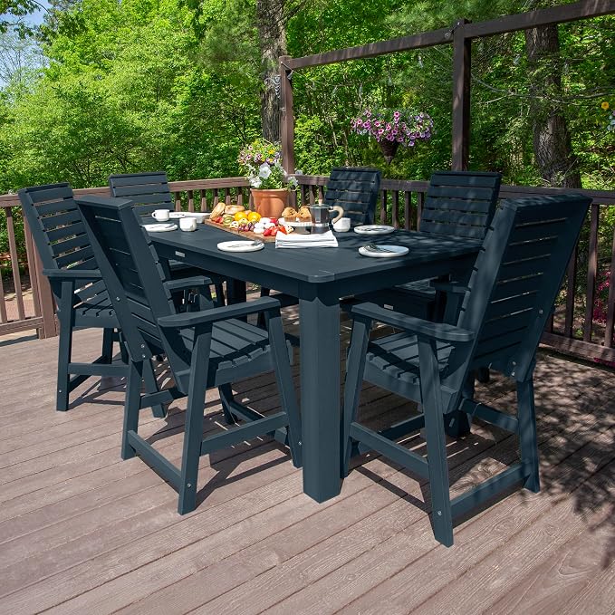 Highwood AD-ST7WL2CO5BA-FBE Weatherly 7pc Rectangular Counter Height Dining Set 84" x 42", Federal Blue