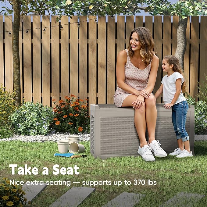 LubanNese Outdoor Storage Box, Waterproof Deck Box, Outdoor Patio Storage Bin, Weatherproof (Grey, 66 Gallon with Seat)