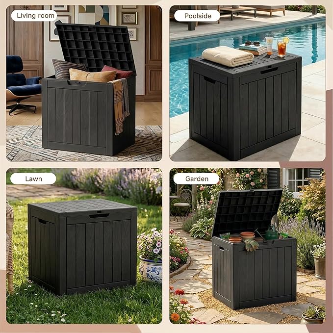 EasyUp 35 Gallon Outdoor Storage Box, Outdoor Deck Boxes for Garden Tools Equipment,Cushions and Patio Storage,Lockable and Resin,Easy to Install(Black)