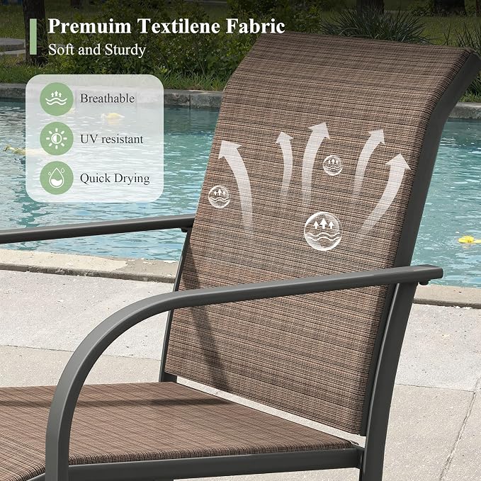 7 Pieces Outdoor Dining Set, Stackable Textilene Paito Chairs & 47.1" Round Dining Table with Umbrella Hole and Shelf, Patio Dining Set for Backyard, Deck, Garden, Brown & Black