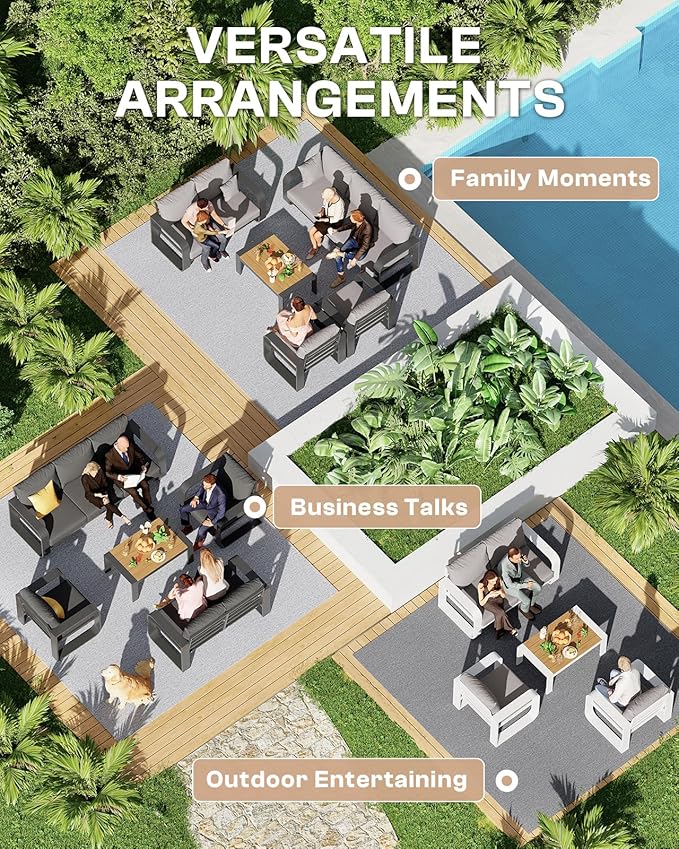 Oversized Aluminum Outdoor Furniture Set, Extra Large Patio Furniture Sofa Set 4.8” Widened Armrest & Ultra-Thick Cushions, 4 Pcs Modern Patio Sectional for Backyard, Deck, Graphite