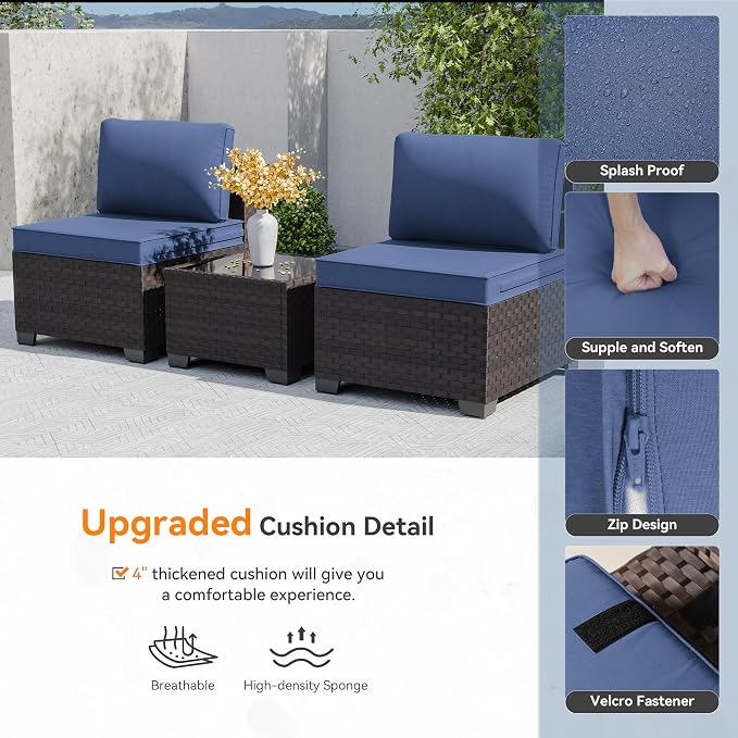 Patio Furniture Set with Fire Pit Table 11 Pieces Wide PE Rattan Patio Conversation Set,Swivel Chair Sofa Set Outdoor Sectional Furniture w/43in 55000 BTU Propane Fire Pit Table,NavyBlue