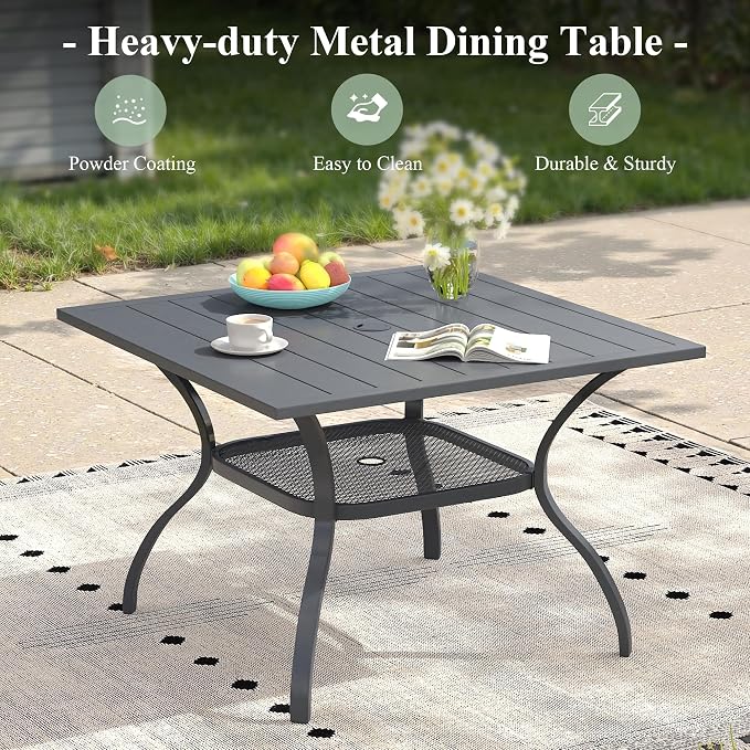 5 Pieces Patio Dining Set, 4 Outdoor Swivel Dining Chairs with 37.8" Square Metal Outdoor Dining Table with Umbrella Hole for Garden Backyard Deck, Grey & Dark Grey