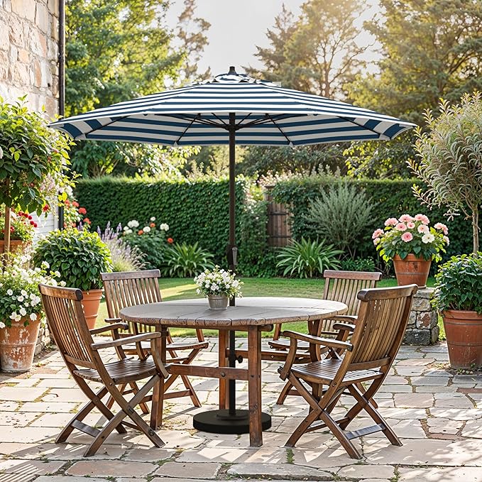 California Umbrella 12-Year Protection 7.5-Ft Outdoor Patio Umbrella, Sunbrella Fade-Resistant Fabric, Auto-Tilt, Heavy Duty Aluminum Frame, 8 Reinforced Ribs for Pool or Deck, Bronze Pole, Cabana Regatta
