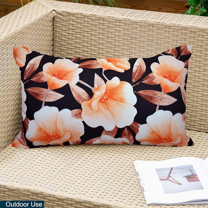 COZY TRENDS Decorative Indoor Outdoor Waterproof Throw Pillows with Inserts - Stylish Comfort for Your Patio Furniture, Garden Chairs, or Indoor Décor (12''X20'', Black)
