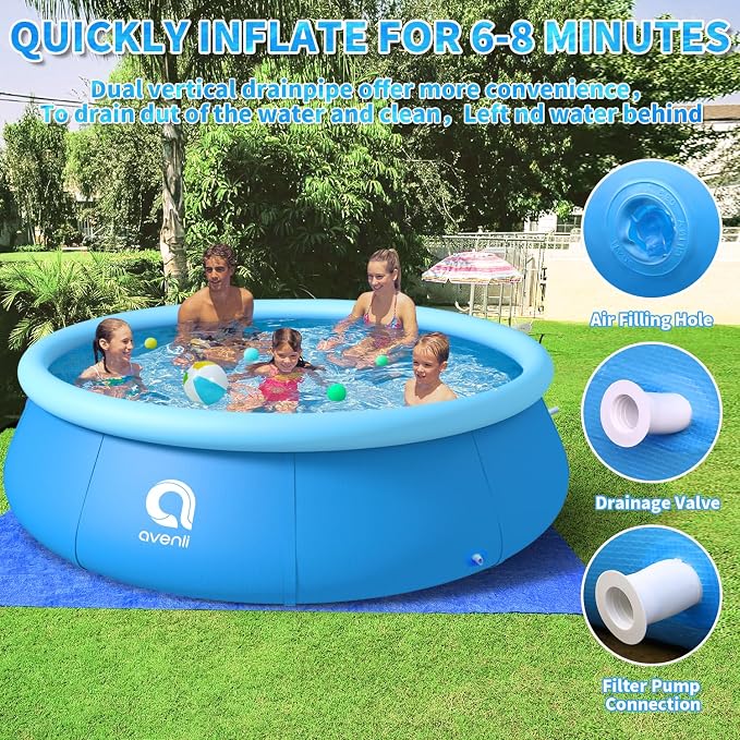 Inflatable Swimming Pool, Round Inflatable Pools Adult Above Ground, Blow up Pool, Top Ring Summer Water Party Pools, Outdoor Pools for Backyard Family Size
