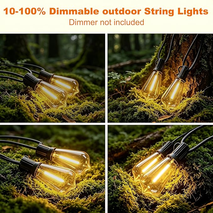 100FT Outdoor String Lights, Waterproof Patio Lights with Clear Shatterproof Plastic ST38 Vintage Edison Bulbs, Connectable Outside Hanging Lights for Backyard, Porch, Deck, Balcony, Garden, 2700K