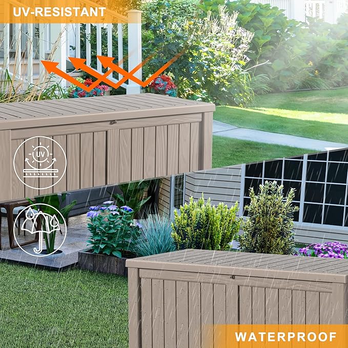 PatioZen 150 Gallon Deck Box,Resin Outdoor Storage Box with Lockable for Patio Furniture, Pool Tools, Garden Tools Waterproof Outside Storage Box, Grey
