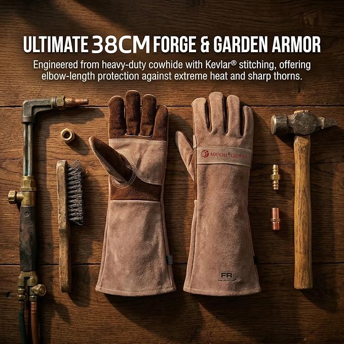 Welding Gloves -Long Sleeve Fireproof and Heat Resistant 15IN. | Cowhide Leather Gloves for Gardening,BBQ,Oven,Grill,Tig,Mig,Baking,Furnace,Stove,Animal Handling Best Gift for Man