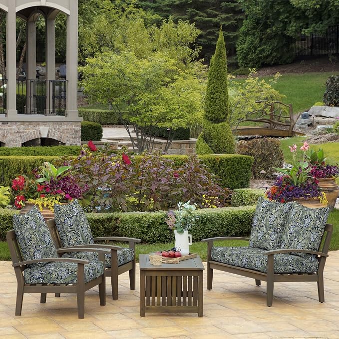 Arden Outdoor Deep Seat Cushion Set, Foam, 24x24, Sapphire Morrison Floral | Sofa, Couch, Conversation Set, Premium High-Density Foam, Never Flattens, Mold and Mildew Resistant