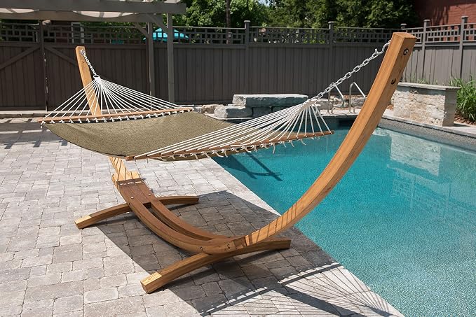 Vivere Quick-Drying Phifertex Fade Resistant Double Poolside Hammock with Spreader Bars (Taupe)
