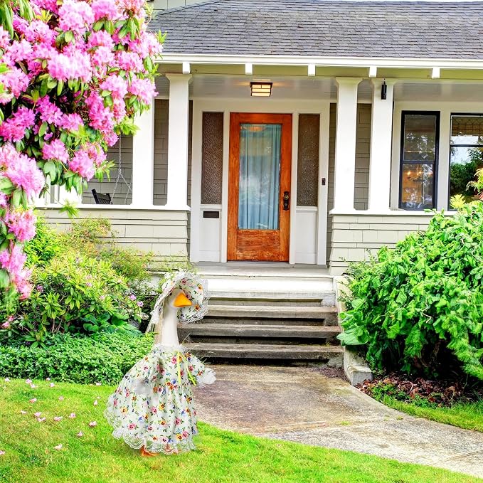 FuWeave Summer Porch Goose Outfit for 17" Floral Skirt Lawn Goose Costume Clothes for Outdoor Patio Yard Lawn Art Decoration