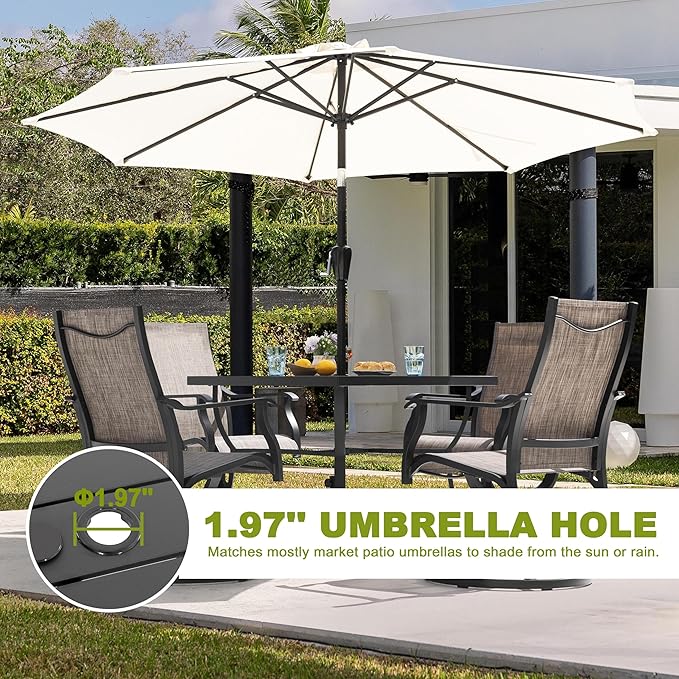 NUU GARDEN 5 Piece Outdoor Dining Set, Aluminum Patio Dining Set Include Weather-Resistant Table with 1.97" Umbrella Hole and 4 Textilene Swivel Chairs, for Garden,Backyard, Brown and Black