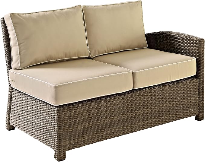 Crosley Furniture Bradenton 5-Piece Outdoor Sectional Sofa Wicker Conversation Patio Furniture Set for Deck, Brown with Sand Cushions