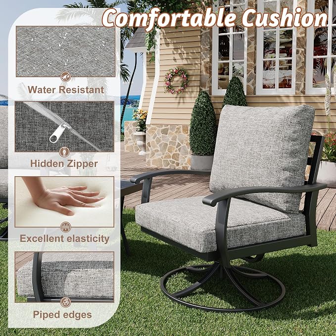 HOMREST Patio Furniture Sets 7 PCS Outdoor Metal Conversation Sets, 360 Degree Swivel Rocking Chairs Patio Conversation Set with Ottomans, Coffee Side Table and 3-Seat Sofa for Garden, Deck, Poolside