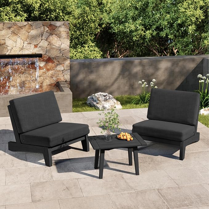 2 Piece Dark Wood Patio Chairs Outdoor Bistro Chair, All Weather Outdoor Furniture Patio Sofa Backyard Seating Group Conversation Sets with Dark Gray Cushions