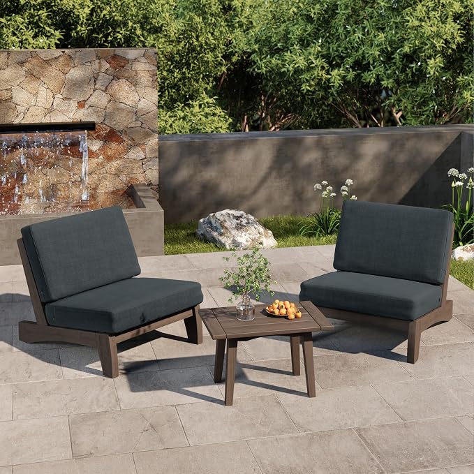 6 Piece Wood Outdoor Patio Frutnire Set, 7 Seater Patio Conversation Sets with Thick Cushions, Outdoor Sectional Furniture with Coffee Table - Dark Gray