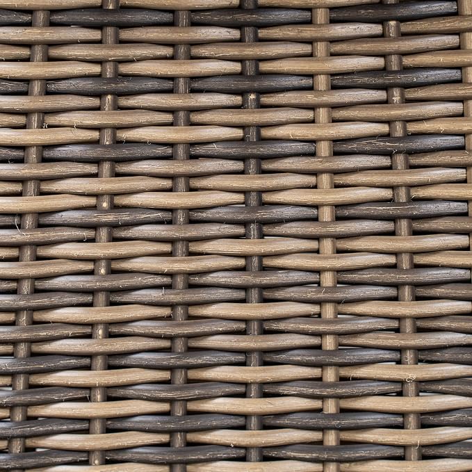 Christopher Knight Home Pasco Acacia Wood Outdoor Dining Table Set for 6, Wicker Patio Dining Set with Acacia Wood Table and Bench, Patio Table and Chair Set with Cushion+Rope Backrest,Black+Teak+Grey
