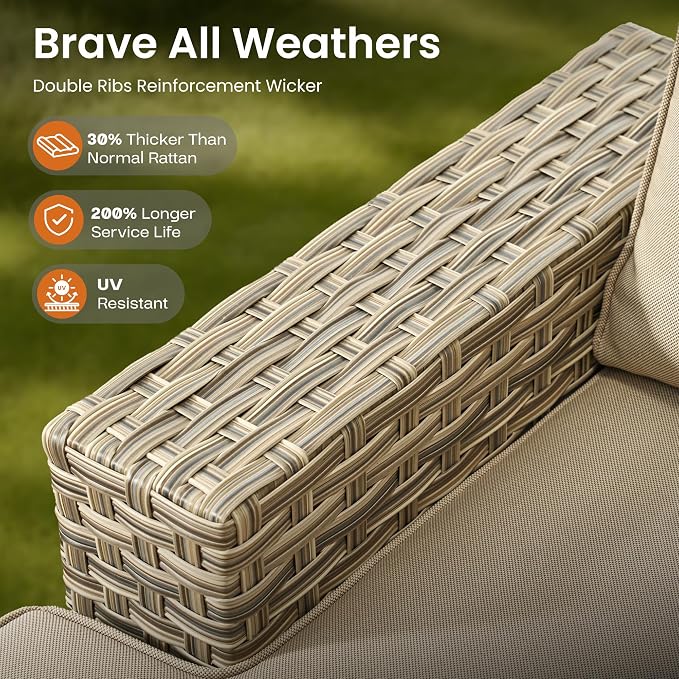 ovios 9 Piece Patio Sectional Furniture with Swivel Rocking Chairs, Rattan Wicker Coversation Couch Set, Outdoor Sofa Set for Outside Porch Balcony Backyard Pool, Beige