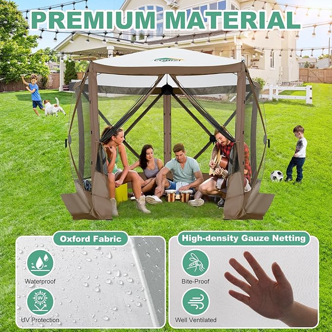 COBIZI 10x10 FT Pop up Gazebo, Popup Canopy Tent, Screened in Gazebos, Waterproof Portable Outdoor Small Screen Tents Sun Shelter,carpas para Patio for Camping, Garden and Backyard,Brown