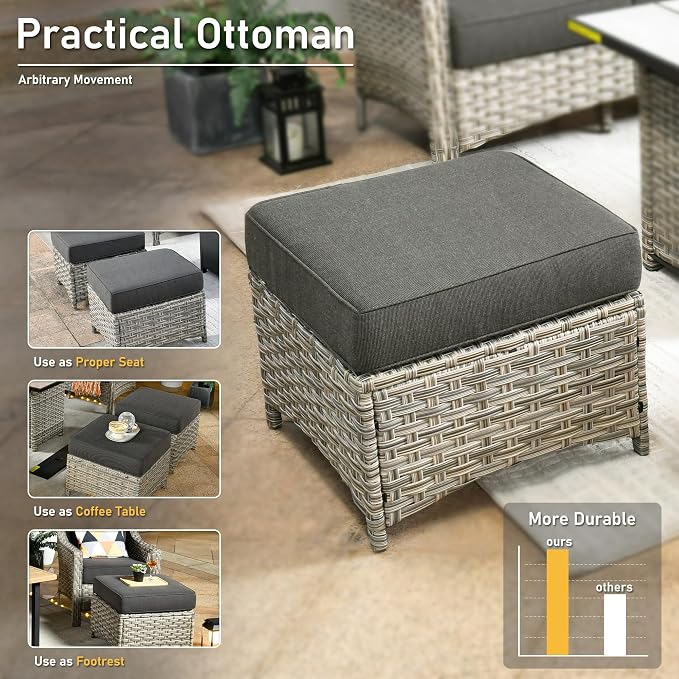 HOOOWOOO 9 Piece Patio Furniture Conversation Sets with Swivel Rocking Chairs,Outdoor Wicker Furniture with Ottoman,All Weather Resistant High Back Rattan Conversational Set(Black)