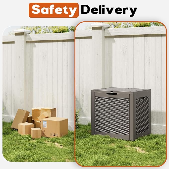 Outdoor Storage Box, Resin Deck Boxes Indoor and outdoor, Waterproof Storage Box Lockable Lid (Grey, 35 Gallon)