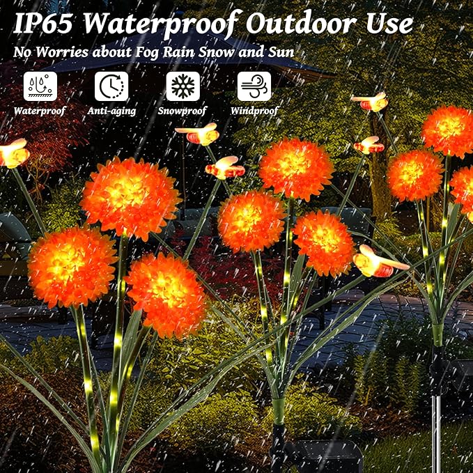 ZENFLORAL'S 2 Pack Solar Garden Lights with Flower and Swaying Bee Decor, Waterproof LED Solar Flowers Outdoor,2 Mode Light for Garden,Patio,Yard,Pathway,Decoration Gifts for Women Mother's Day