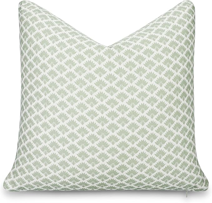 Modern Farmhouse California Casual Indoor Outdoor Throw Pillow Cover, 20"x20" Water Repellent for Patio, Backyard, Couch, Poolside, Light Green Print Ravenala Palm Tree