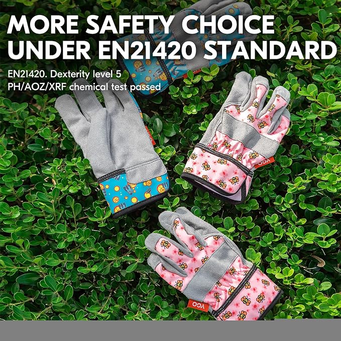 Vgo... 1-Pair Age 4-5 Kids Gardening Gloves,Children Yard Work Gloves,Soft Safety Outdoor Playing Gloves (Size S, Pink Bee, KID-MF3561)