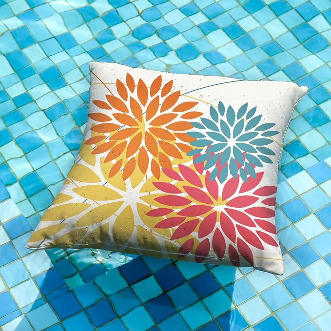 DFXSZ Pack of 2 Outdoor Waterproof Throw Pillow Covers 18x18 Orange Yellow | Polyester Colorful Spring Summer Floral Decorative Cushion Cases(NO INSERT),For Couch Patio Funiture Garden Home Decor