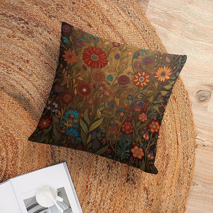 Decorations Throw Farmhouse Pillowcase Linen Cushion Case Flowers Spring Pillows Cover Oil Painting Colorful Garden Flowers Cooling Pillow Cases Gifts for Home Decor 16"x16"