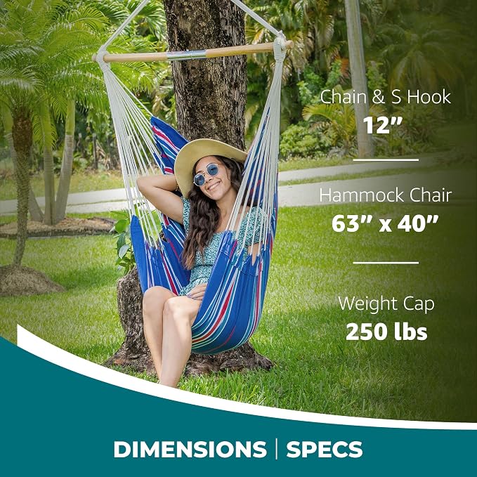 Bliss Hammocks WM-412F_2 Polyester Multi Color Hammock Chair with Collapsible Push-Pin Spreader Bar, Patriotic Stripe