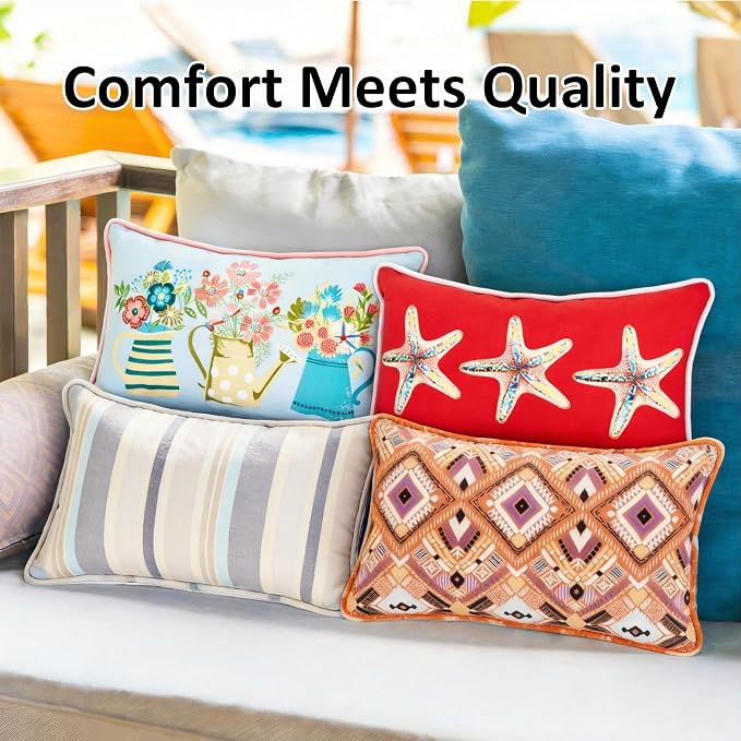 outdoor lumbar pillows 12x20 throw pillow set of 4 Fade Resistant & Water Resistant decorative lumbar pillows for Patio,Garden,Couch,Furniture,Sofa,Bed,Living Room,Desert Terracotta Geometry