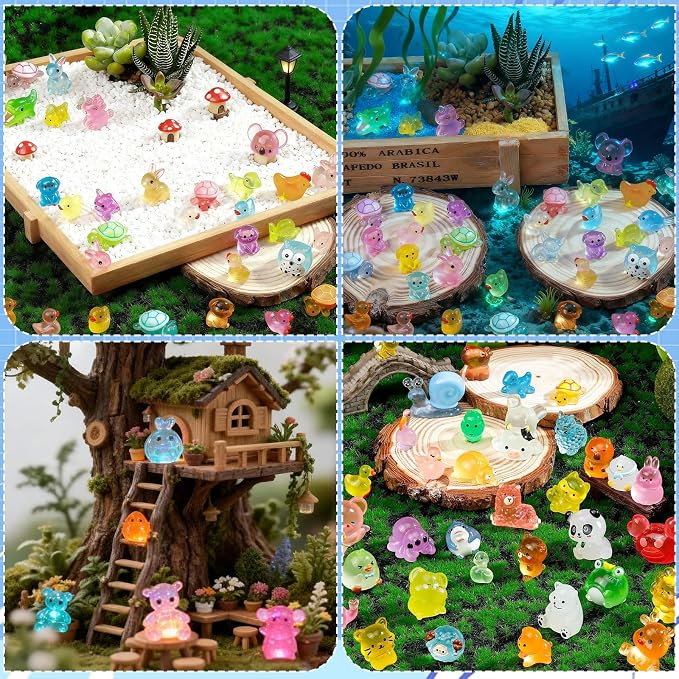 Mini Glow in The Dark Animal Resin Models, Mystery Resin Animals Blind Bag, Small Luminous Figures for Decor Micro Garden Home Landscape Aquarium Craft Gifts Party Favors for Ages 14 and up (100pcs)
