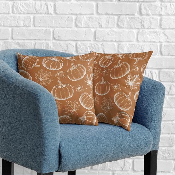 Fall Pillow Covers 18x18 Set of 2 Burnt Orange Pumpkin Maple Leaves Throw Pillow Covers Autumn Harvest Pillowcase Thanksgiving Cushion Case for Home Decor Patio Outdoor Sofa