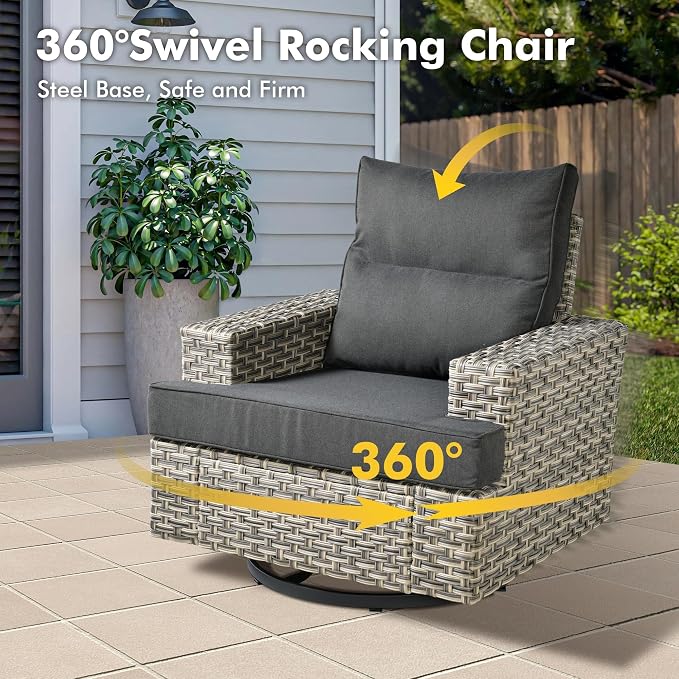 Weaxty 9 Pieces Patio Furniture Set, Outdoor Sectional Furniture Sofa Set w/Swivel Rocking Chairs Coffee Table, PE Wicker Modular Couch Conversation Set for Backyard Garden,Black