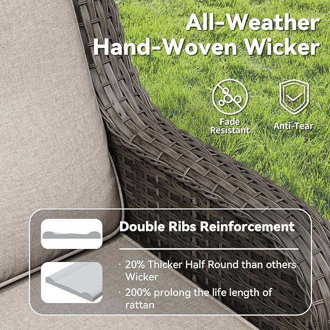 4 Piece Outdoor Wicker Patio Furniture Set, Patio Chairs Set of 4 with Thickened Olefin Cushions, High Back and Deep Seating, Hand-Woven PE Rattan for Porch, Deck, Beige