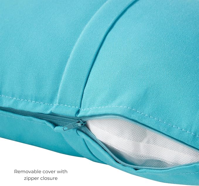 Sunbrella Rectangular Outdoor Throw Pillows 21x14 Set of 2 - Corded Lumbar Patio Accent Pillows with Pleated Design & Removable Zipper Covers – Weather & Fade Resistant Pillows, Canvas Aruba