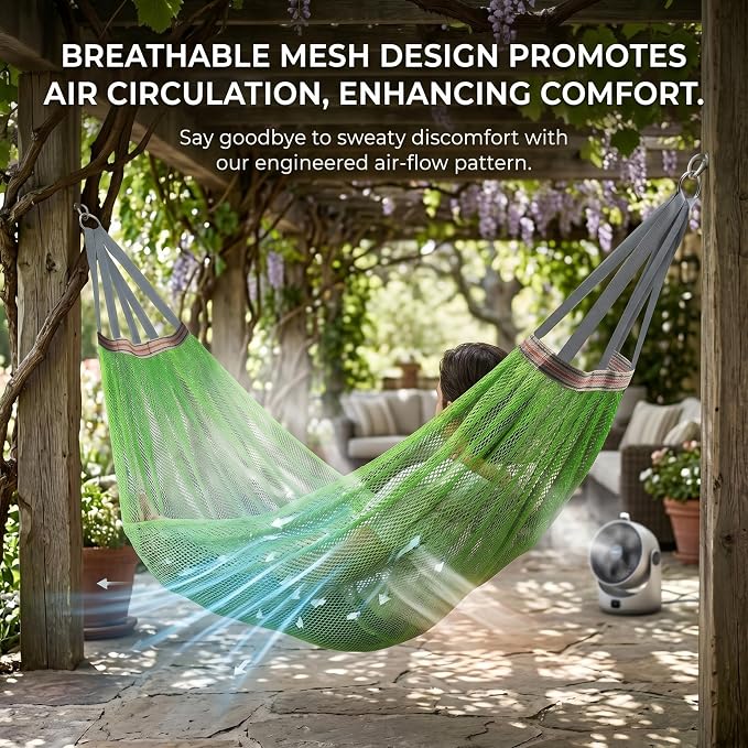 Lightweight Portable Anti-Roll Breathable Mesh Camping Hammock 102.36x51.18in with Tree Straps & Carry Bag, Green, No Stand Included