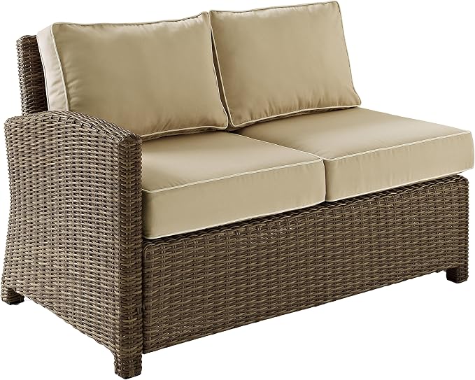 Crosley Furniture Bradenton 5-Piece Outdoor Sectional Sofa Wicker Conversation Patio Furniture Set for Deck, Brown with Sand Cushions