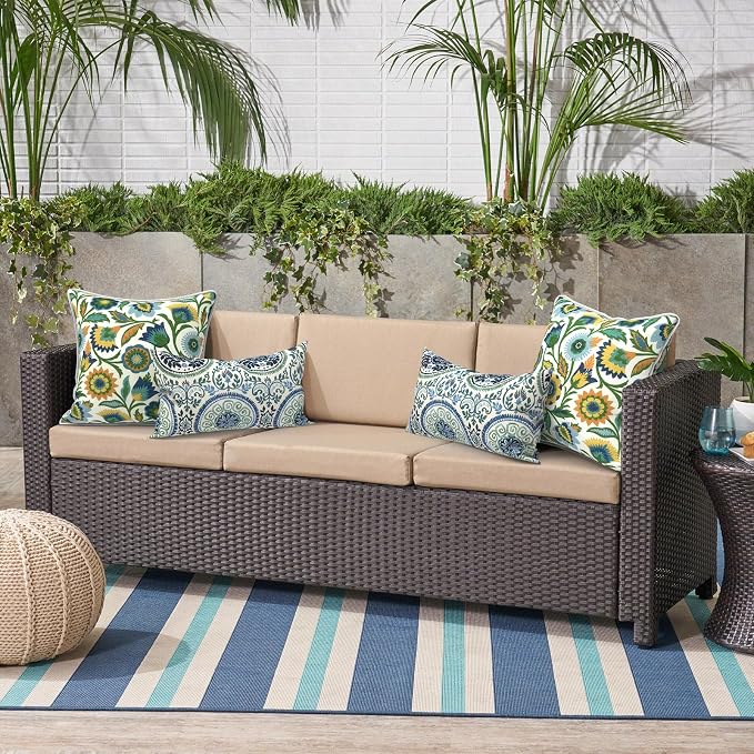 Outdoor Throw Pillow Covers Pack of 2, Decorative Water Repellent Square Pillow Cases with Piping 18x18 Inch, Fiesta Floral