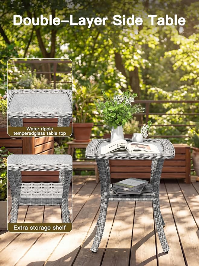 6-Piece Patio Furniture Set, Outdoor Swivel Rocking Chairs with 4" Thick Cushions & Side Table, All-Weather PE Rattan & Rust-Resistant Steel Frame Conversation Set for Porch, Garden, Charcoal Gray