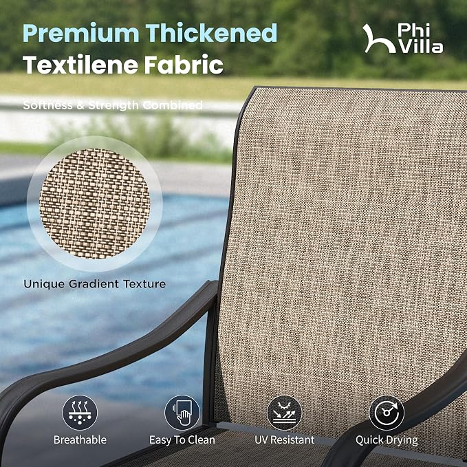 PHI VILLA Patio Furniture Set with Umbrella for 4,Swivel Mesh Dining Chairs | Includes 1 square metal table, 4 breathable textilene chairs and 10ft orange red umbrella, for deck, backyard, garden