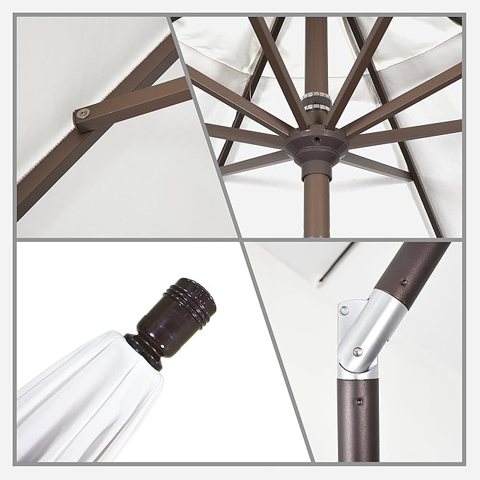 California Umbrella 11' Round Aluminum Market Umbrella, Crank Lift, Auto Tilt, Bronze Pole, Pacifica Taupe