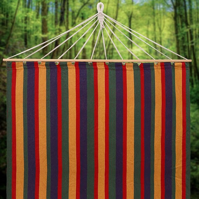 Sterling Sports Hammock for 2 Persons, 5ft Wide 420 lbs Capacity, Wooden Spreader for Outdoor Patio Yard Poolside, Tropical Rush