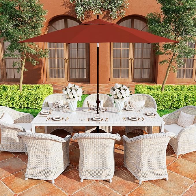 California Umbrella 11Ft Premium Sunbrella Patio Umbrella, Hand-Crank, Tilt-Collar, Bronze Frame, Terracotta Fabric