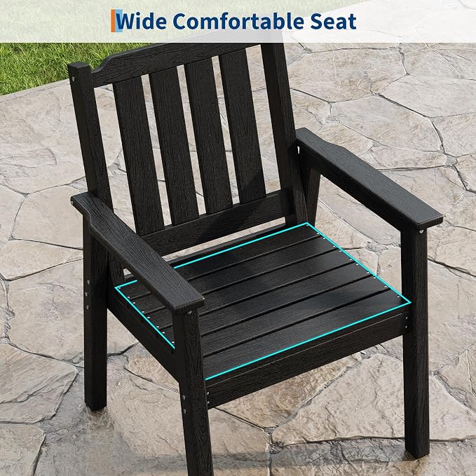 GarveeLife Outdoor Dining Chairs Set of 4, HDPE Patio Chairs 650LBS Capacity All-Weather Yard Armchair with Slatted Seat, 23.9" Wide Heavy Duty Modern Backyard Furniture for Garden, Poolside, Deck